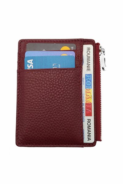 OEM Wallet for cards and ID, Leather, Burgundy, 11 x 8 cm