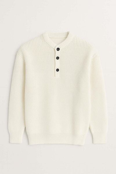 Valiberta Wes Thessaloniki Knitted 3 Button Half Placket Comfortable Fit Men's Knitwear Sweater - Ecru