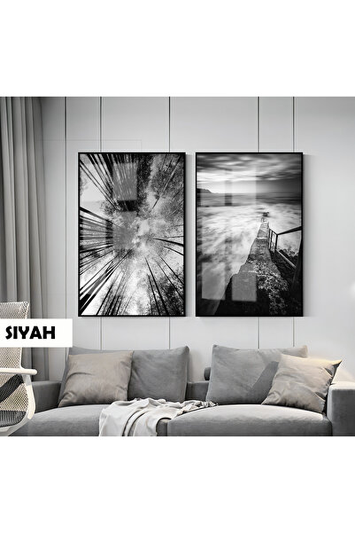 Harika bir ev HARİKABİREV|SİYAH&BEYAZ SET AĞAÇ MODERN KOMBİN |ÇERÇEVELİ CAM T...