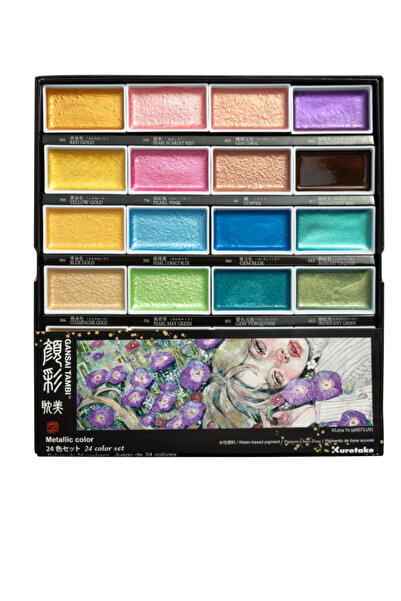 Zig Kuretake Gansai Tambi Metallic Colors Yaldız Tablet Sulu Boya Seti 24 Renk Set II