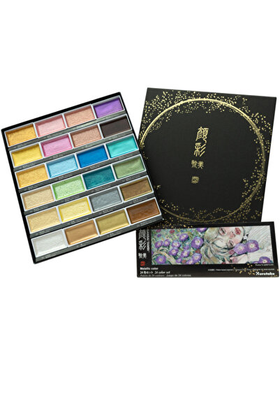 Zig Kuretake Gansai Tambi Metallic Colors Yaldız Tablet Sulu Boya Seti 24 Renk Set II