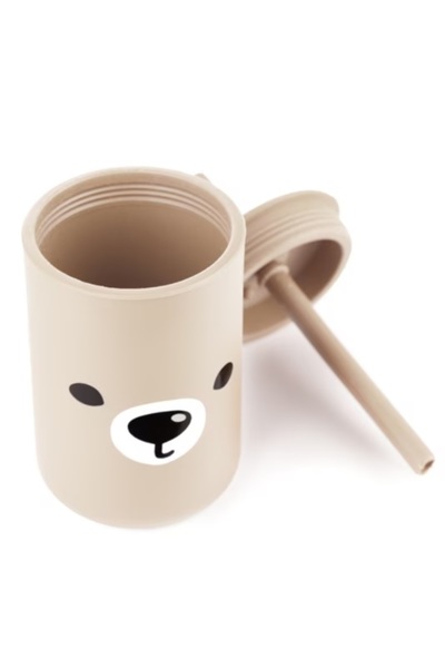 Kidnort Silicone children's cup with lid and straw 200 ml Retter Mjolk Teddy Beige