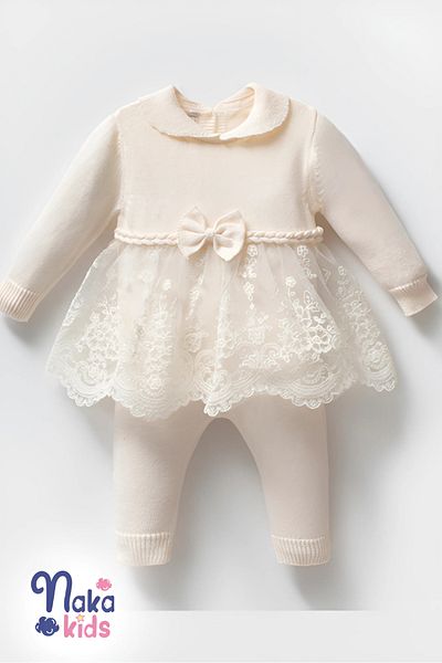 Naka Concept 100% Cotton Knitwear Lace 10-Piece Baby Hospital Discharge Set – Baby Girl, Natural and Breathable Fabric