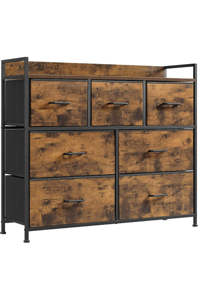 SONGMICS Comodă cu cadru metalic și 7 sertare din material textil, stil industrial, 98x29x85cm