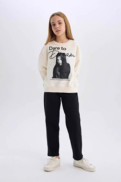 DeFacto Kız Çocuk Siyah Straight Fit Düz Kesim Beli Lastikli Pantolon D5984A824WN