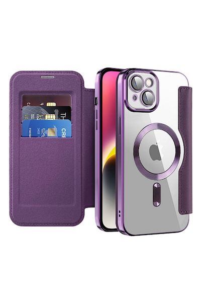 Tim High Protection Case for iPhone 14, J42, Leather, Berry Purple