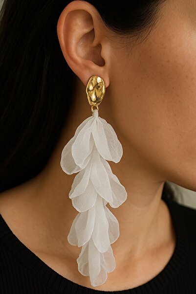 TAKIŞTIR أقراط على شكل ورقة بيضاء اللون ذهبي (زوج)