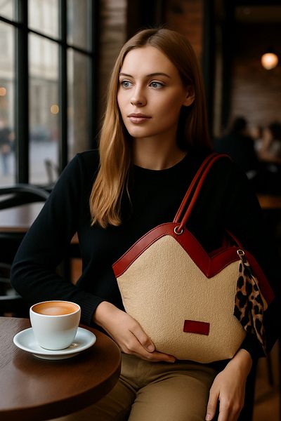 Handley Women's Special Design Straw Fabric Shoulder and Shoulder Bag with Leopard Scarf Detail