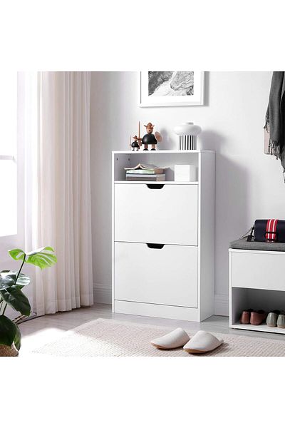 VASAGLE Shoe cabinet with 3 folding doors, for 8-12 pairs, 60x24x102 cm, white