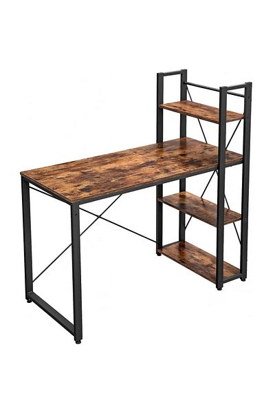 VASAGLE Desk with side shelf, left or right mounting, industrial, 56x120x120 cm, brown