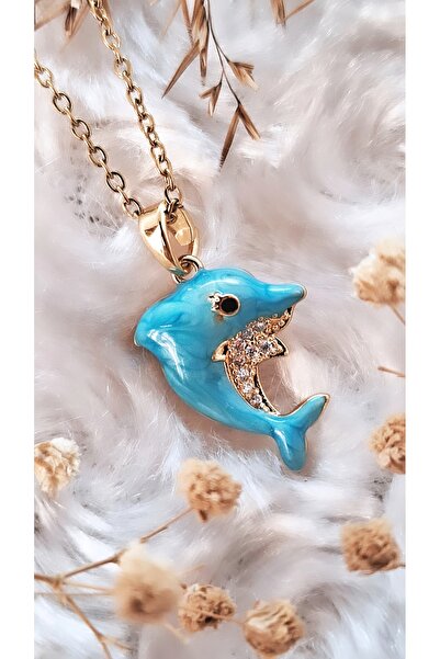 Serenity قلادة من الفولاذ الأزرق مع شكل دولفين