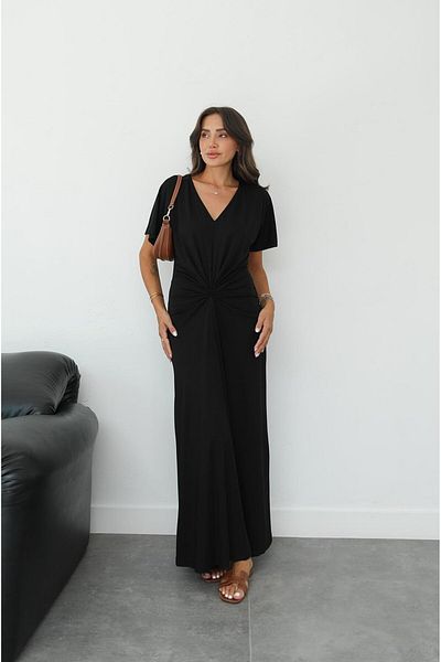 Havoş Black Dress with Twist Detail on the Front