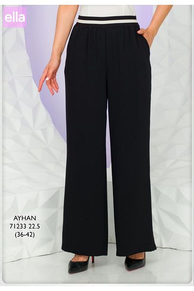 AYHAN Wide Leg Fabric Trousers with Elastic Waist and Side Pockets
