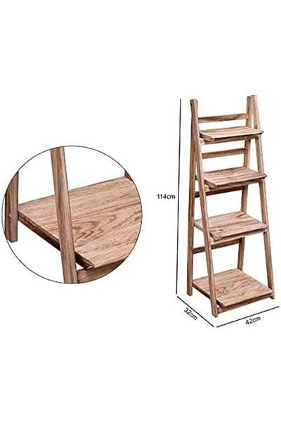 genric FFD 4-Tier Foldable Multifunctional Wooden Ladder Shelf for Books, Plants, Flowers (Natural)