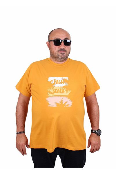 Starbattal Men's Plus Size Crew Neck T-Shirt Palm Beach 25188 Mustard