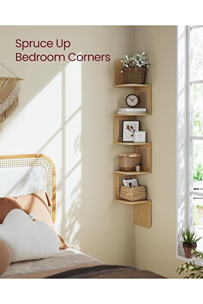 VASAGLE 5-Tier Floating Corner Shelf, Boho Style, 20x20x126 cm, Beige