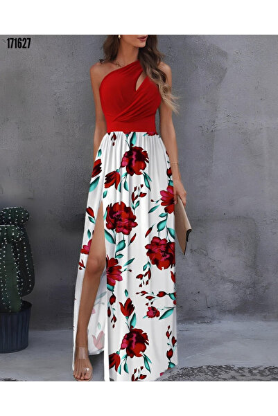 Modayakamoz فستان نسائي طويل أنيق بحزام كتف واحد ومزين بتفاصيل متدلية، قماش س...