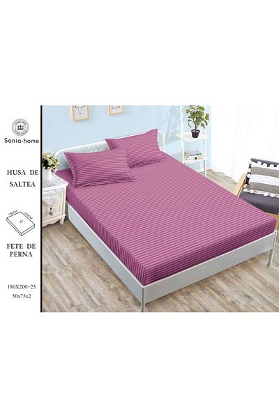 OEM Bed cover and 2 pillowcases, with elastic, Sonia-Home, Damask, 1 person, Plain, 140x200cm, Plamaniu