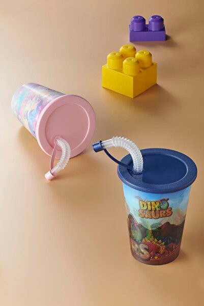 Renga Layt Kids Patterned 420 ml Pp Cup with Straw 142025 Blue