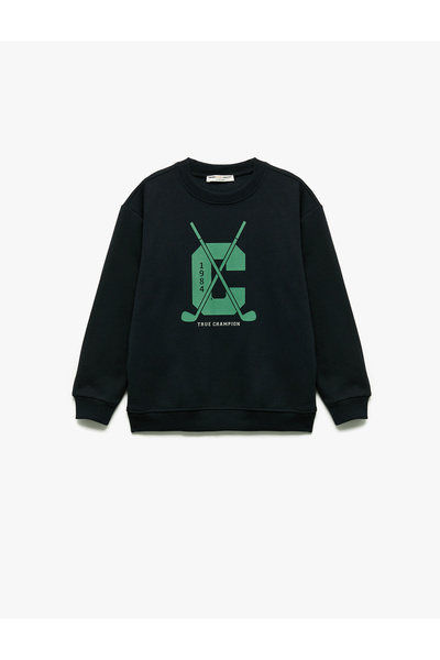 Koton Uzun Kollu Bisiklet Yaka Baskılı Şardonlu Sweatshirt