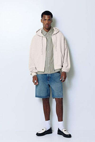 Pull & Bear Kısa kesim kapüşonlu fermuarlı sweatshirt