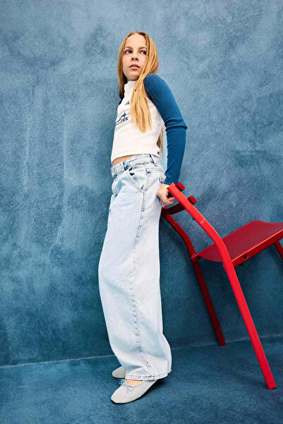 DeFacto Kız Çocuk Baggy Fit Geniş Paça Jean Pantolon E9833A825AU