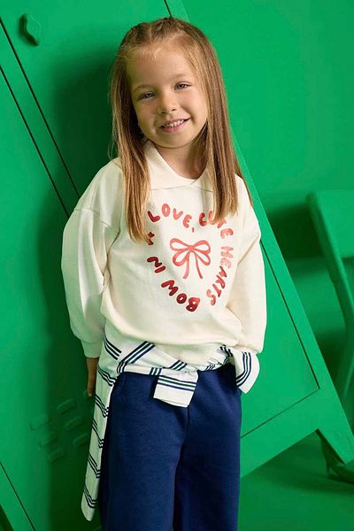 DeFacto 2-Pack Soft Furry Inside Sweatshirt Sweatpants Navy Blue Baby Girl Bottom-Top Set F3744A5/Nv42
