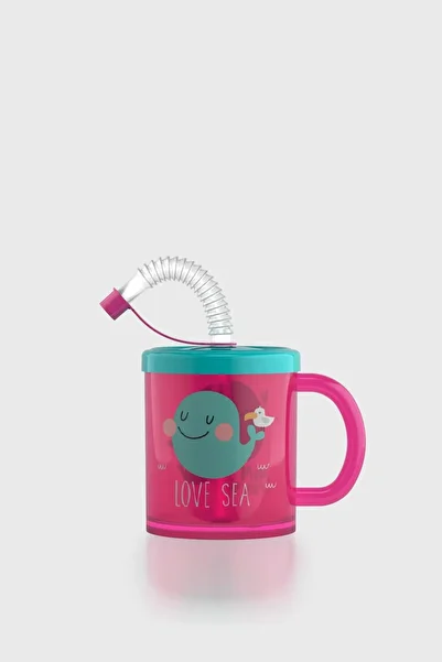 Renga Ruby Love Sea Patterned 210 ml Pp Baby Cup with Straw and Handle 142003 Pink-Turquoise