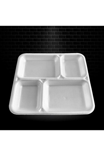 Evedost Tek Kullanımlık Köpük 4 Bölmeli Tabldot Köpük Tabak - 26.5x30 Cm. - 1...