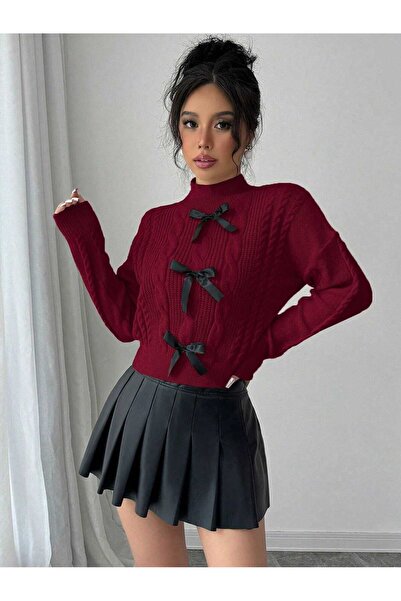 SAYZEN pulover tricotat cu detaliu de fundă împletită