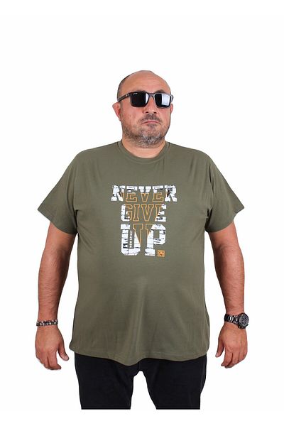 Starbattal Men's Plus Size Crew Neck T-Shirt Never Give up 25182 Khaki