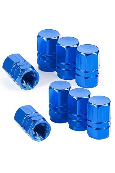 Mercaton Set 8 Capace Hexagonale pentru Valva Auto, Aliaj Aluminiu, Lungime 1.8 cm, Albastru