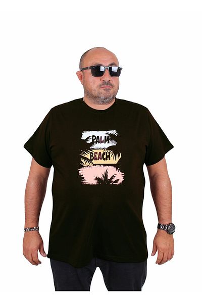 Starbattal Men's Plus Size Crew Neck T-Shirt Palm Beach 25188 Black