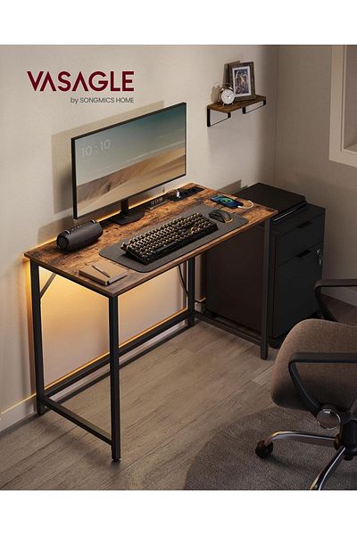 VASAGLE Desk with LED lighting, built-in socket, 2 USB, 50x100x76 cm, rustic brown