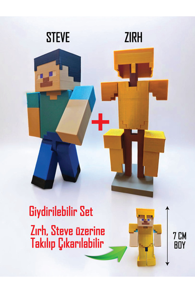 GiginGo Blok Macerası Altın Setli Steve Figürü - Giydirilebilir Zırh ve 7cm S...