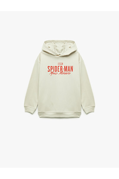 Koton Lisanslı Örümcek Adam Baskılı Uzun Kollu Şardonlu Pamuklu Kapşonlu Sweatshirt
