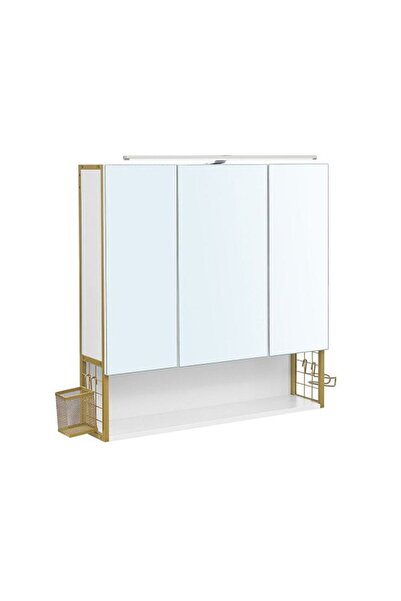 VASAGLE Dulap de baie montat pe perete, 3 uși cu oglindă, compartiment deschi...