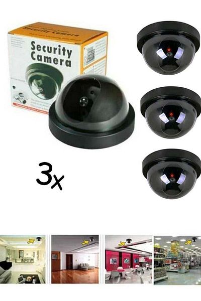 co arma Set of 3 Dummy Surveillance Cameras with AA Battery Operation and Red Light