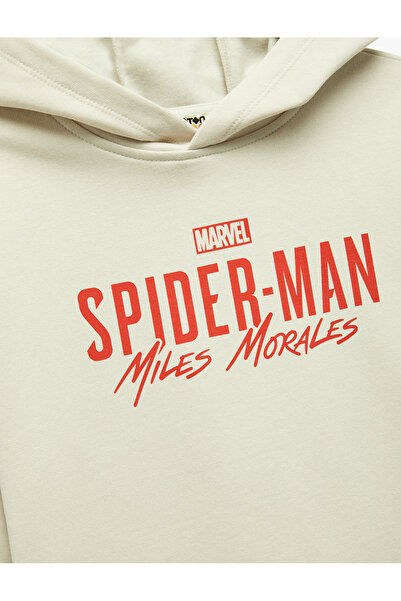 Koton Lisanslı Örümcek Adam Baskılı Uzun Kollu Şardonlu Pamuklu Kapşonlu Sweatshirt