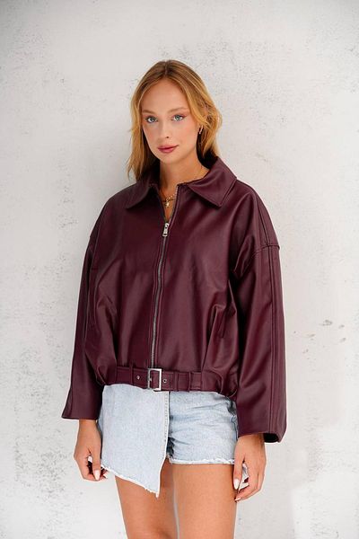 Jaglion Oversize Bomber Belted Leather Jacket
