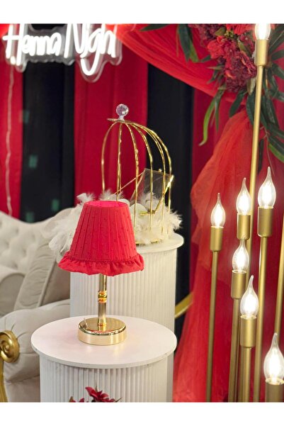 Maison Avf Kırmızı Desen Kumaş Kablosuz Pilli Masa Lambası - Alt Uzun Parlak ...