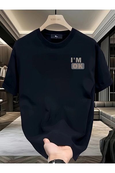 Pink Sky Unisex Cotton Black Oversize "I'M Ok" Printed Crew Neck Comfortable T-Shirt