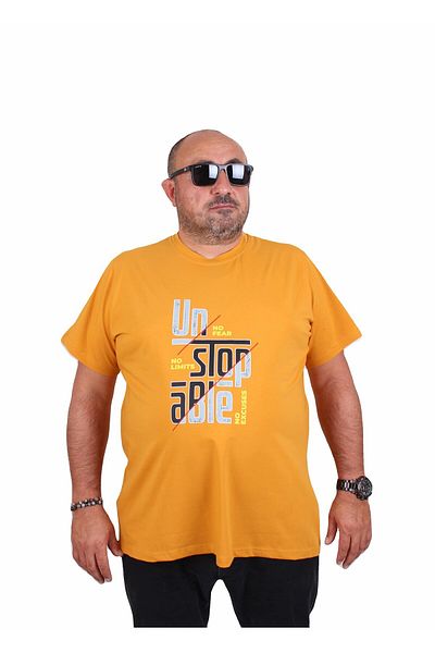 Starbattal Men's Plus Size Crew Neck T-Shirt Un Stop Able 25181 Mustard