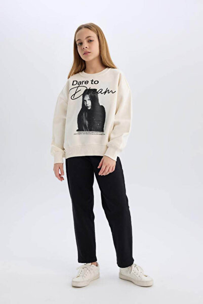 DeFacto Kız Çocuk Siyah Straight Fit Düz Kesim Beli Lastikli Pantolon D5984A824WN