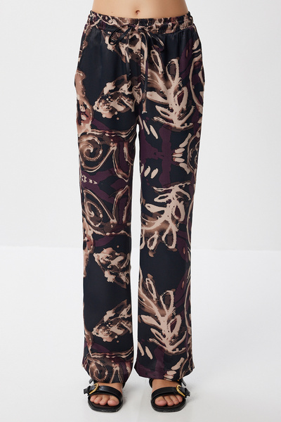 Lovelyİstanbul Patterned Draped Satin Surface Trousers Lmx0112 Black Beige