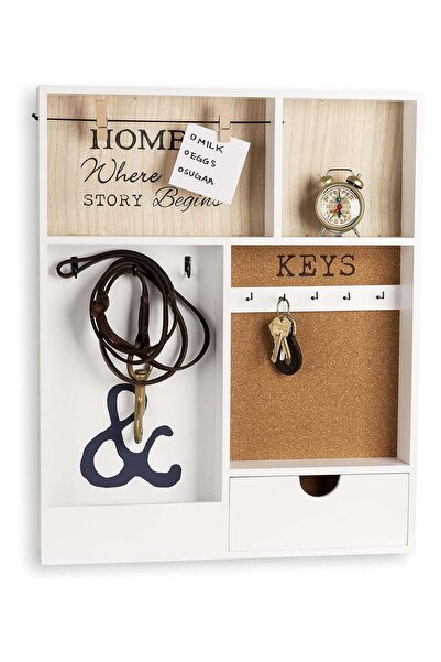 Arma رف خشبي معلق، مقسم إلى أقسام بخطافات مفاتيح، 55*45 سم