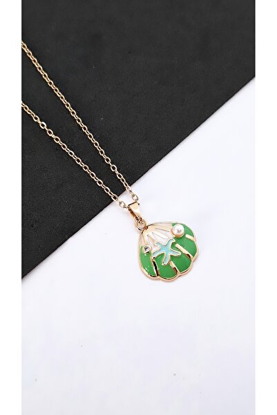 Serenity Enameled Oyster Steel Necklace with Starfish Figure