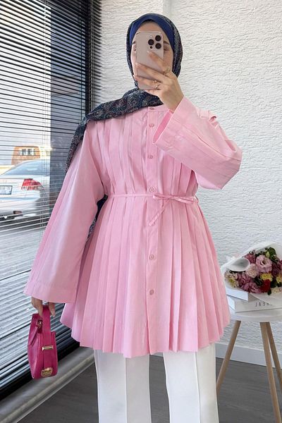 MELEK ARAZ Poplin Tunic with Flange Sleeve Detail – Pink