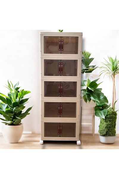 HocaFone 5'li Portatif Istiflenebilir Organizer Mıknatıslı Kapaklı Dolap - Sert Plastik Mutfak Banyo Dolabı