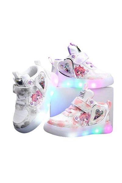 Mixbo - Girls' Sneakers, Boot-Style, with Velcro, Stars, and Lights, Sole with Patterns, White 27 EU